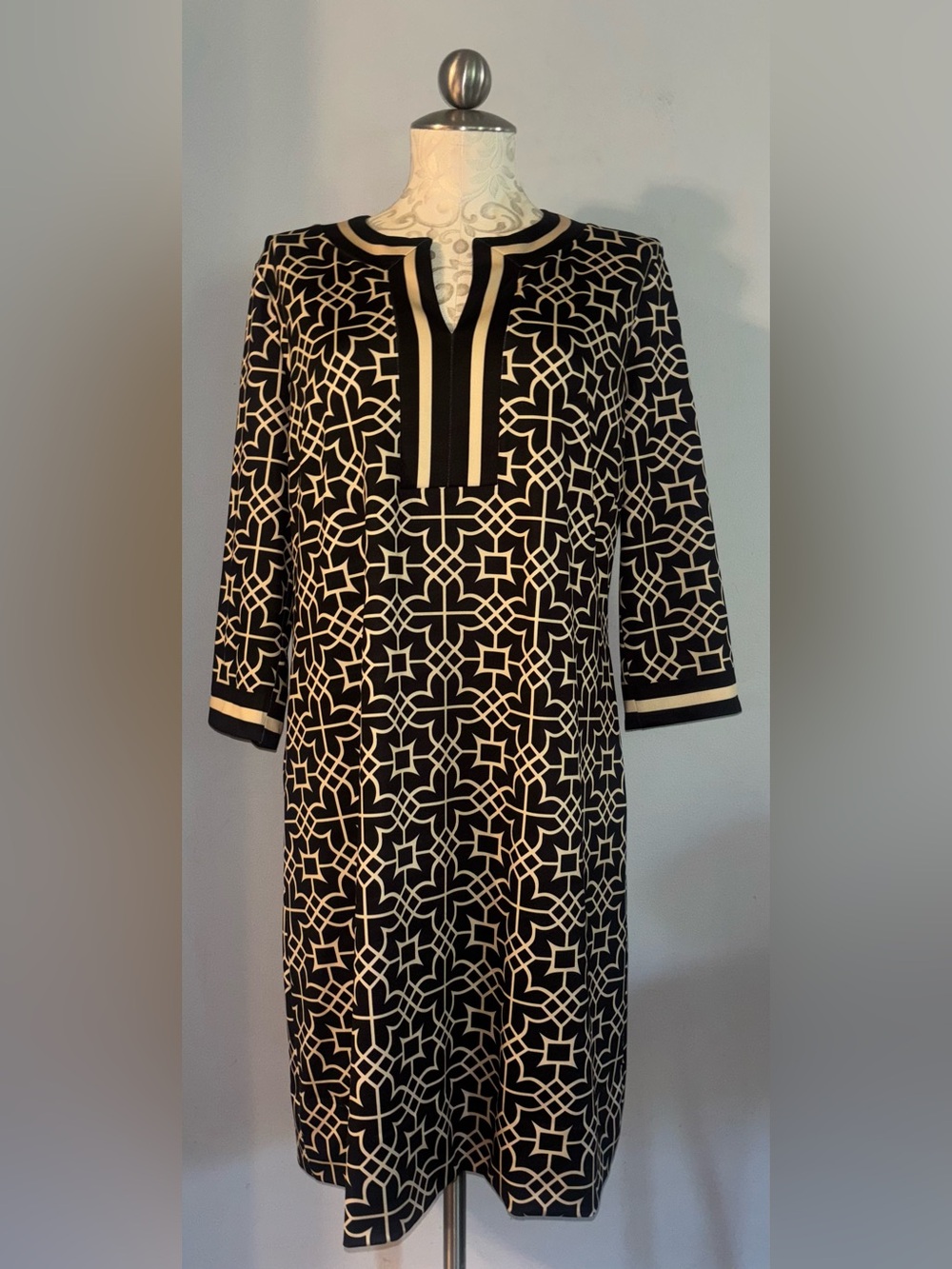 Gretchen Scott Designs Black and Cream Geometric Tunic Dress Size XL